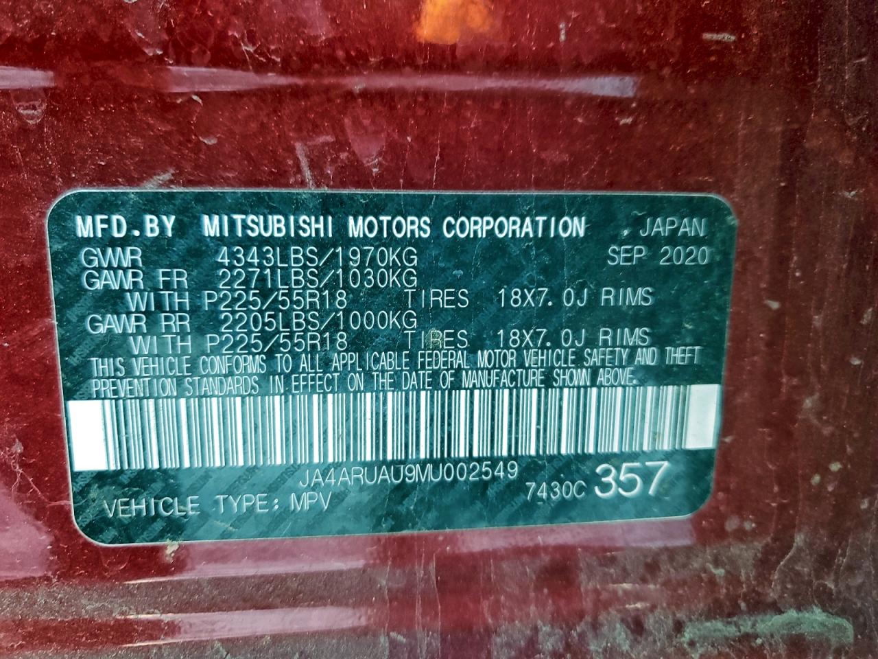 2021 Mitsubishi Outlander Sport Es VIN: JA4ARUAU9MU002549 Lot: 94911875