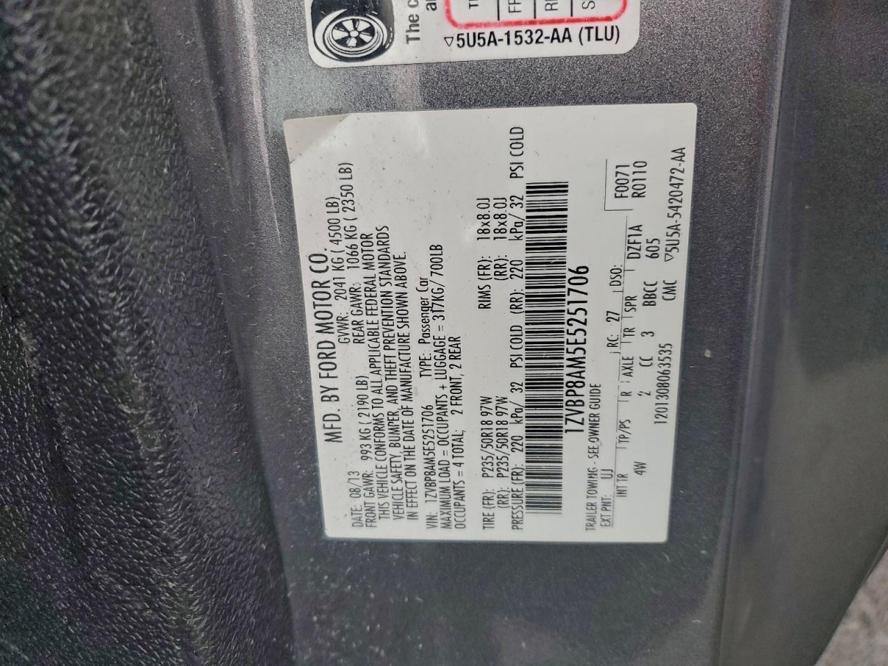 2014 Ford Mustang VIN: 1ZVBP8AM5E5251706 Lot: 96235245