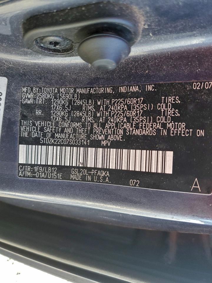 2007 Toyota Sienna Xle VIN: 5TDZK22C07S033141 Lot: 94929155