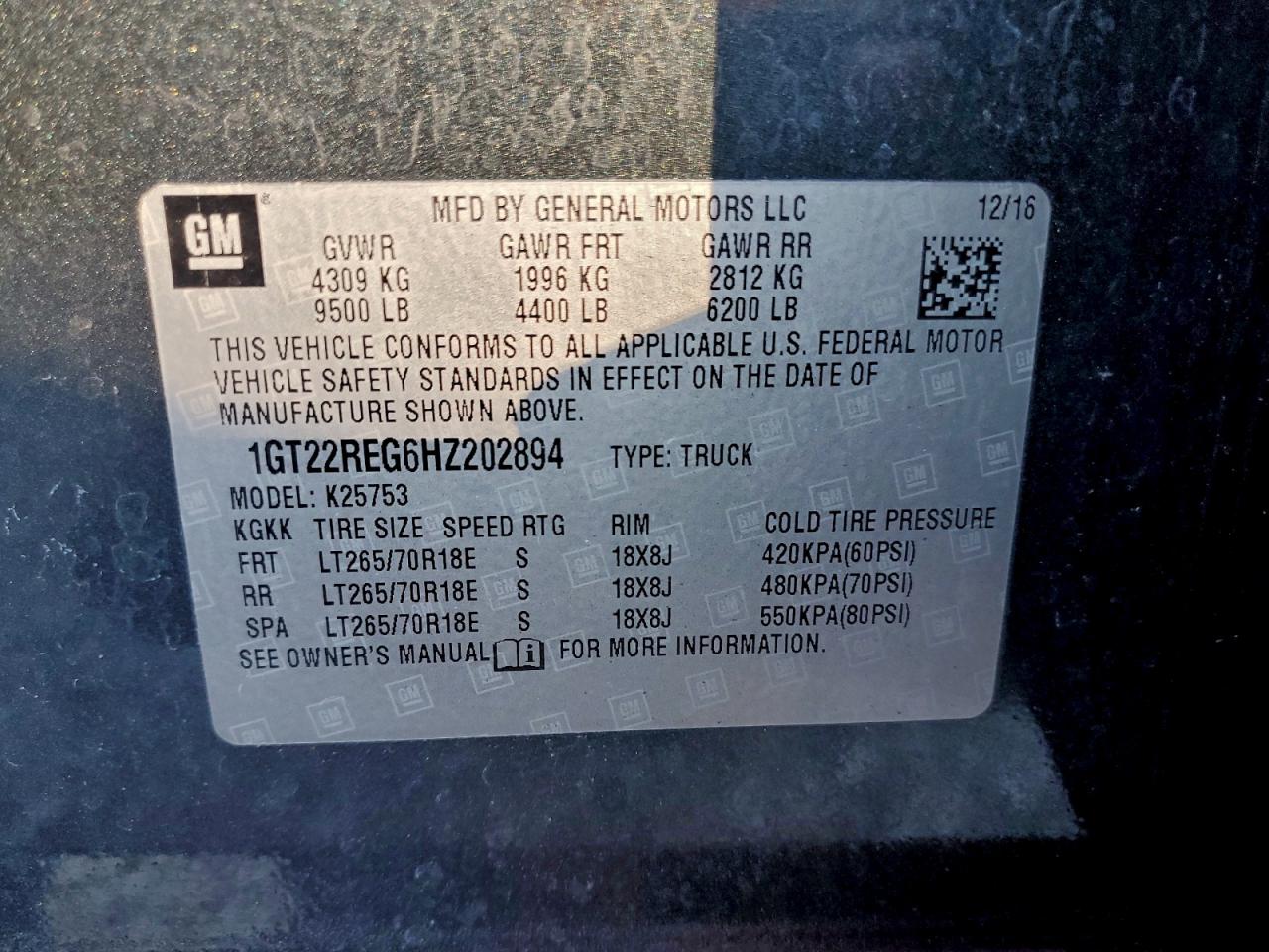 2017 GMC Sierra K2500 Heavy Duty VIN: 1GT22REG6HZ202894 Lot: 96675155