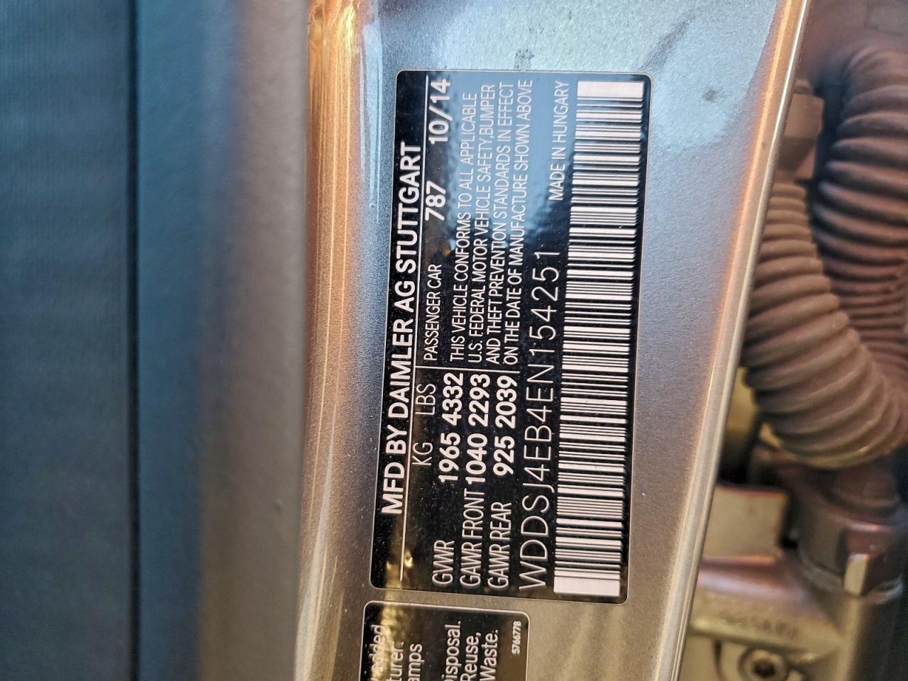 2014 Mercedes-Benz Cla 250 VIN: WDDSJ4EB4EN154251 Lot: 93505025