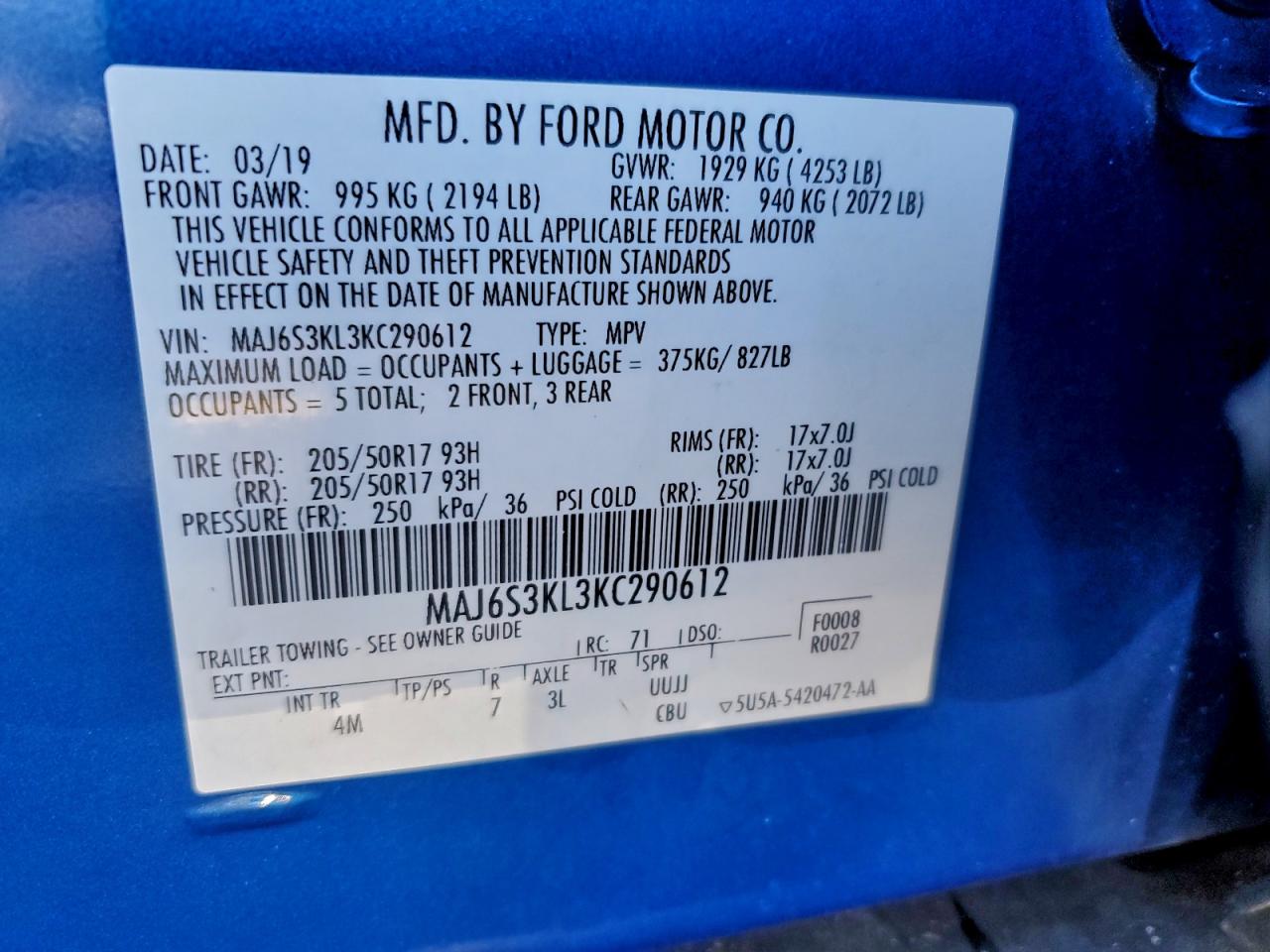 2019 Ford Ecosport Titanium VIN: MAJ6S3KL3KC290612 Lot: 94761465