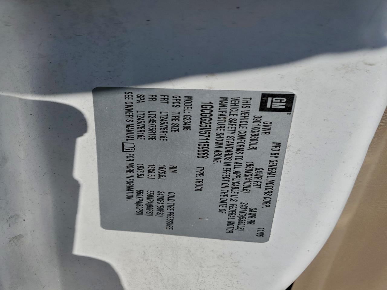 2007 Chevrolet Express G2500 Delivery Van VIN: 1GCGG25V571159868 Lot: 94409975