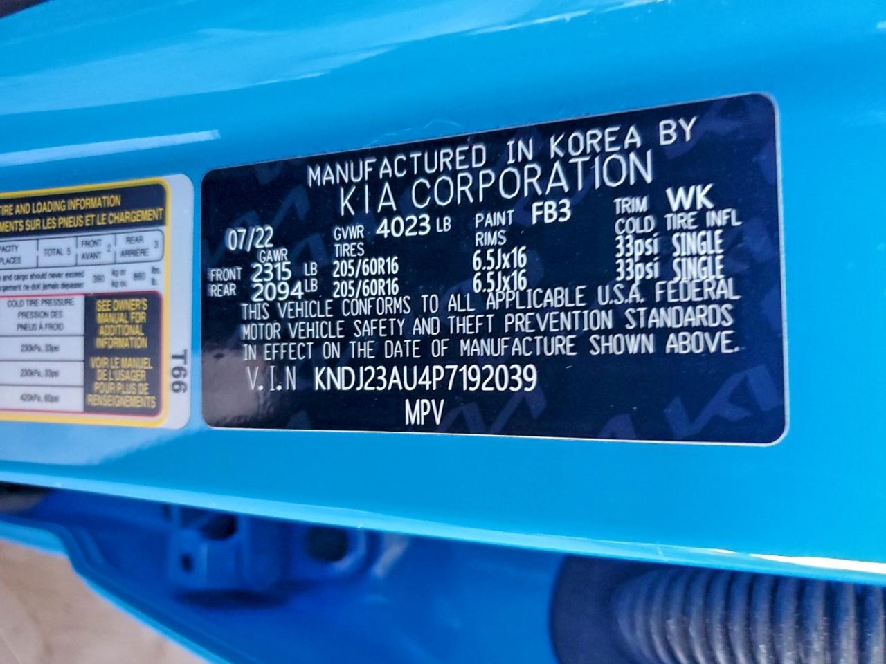 2023 Kia Soul Lx VIN: KNDJ23AU4P7192039 Lot: 94509995