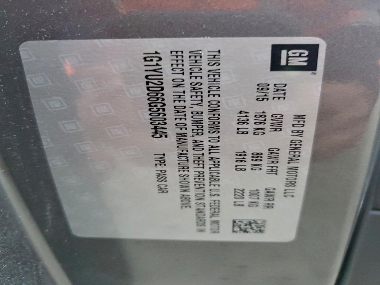 2016 Chevrolet Corvette Z06 3Lz VIN: 1G1YU2D66G5603445 Lot: 97431425