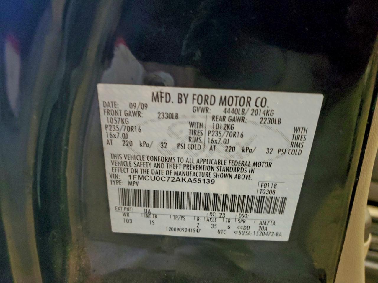 2010 Ford Escape Xls VIN: 1FMCU0C72AKA55139 Lot: 93991355