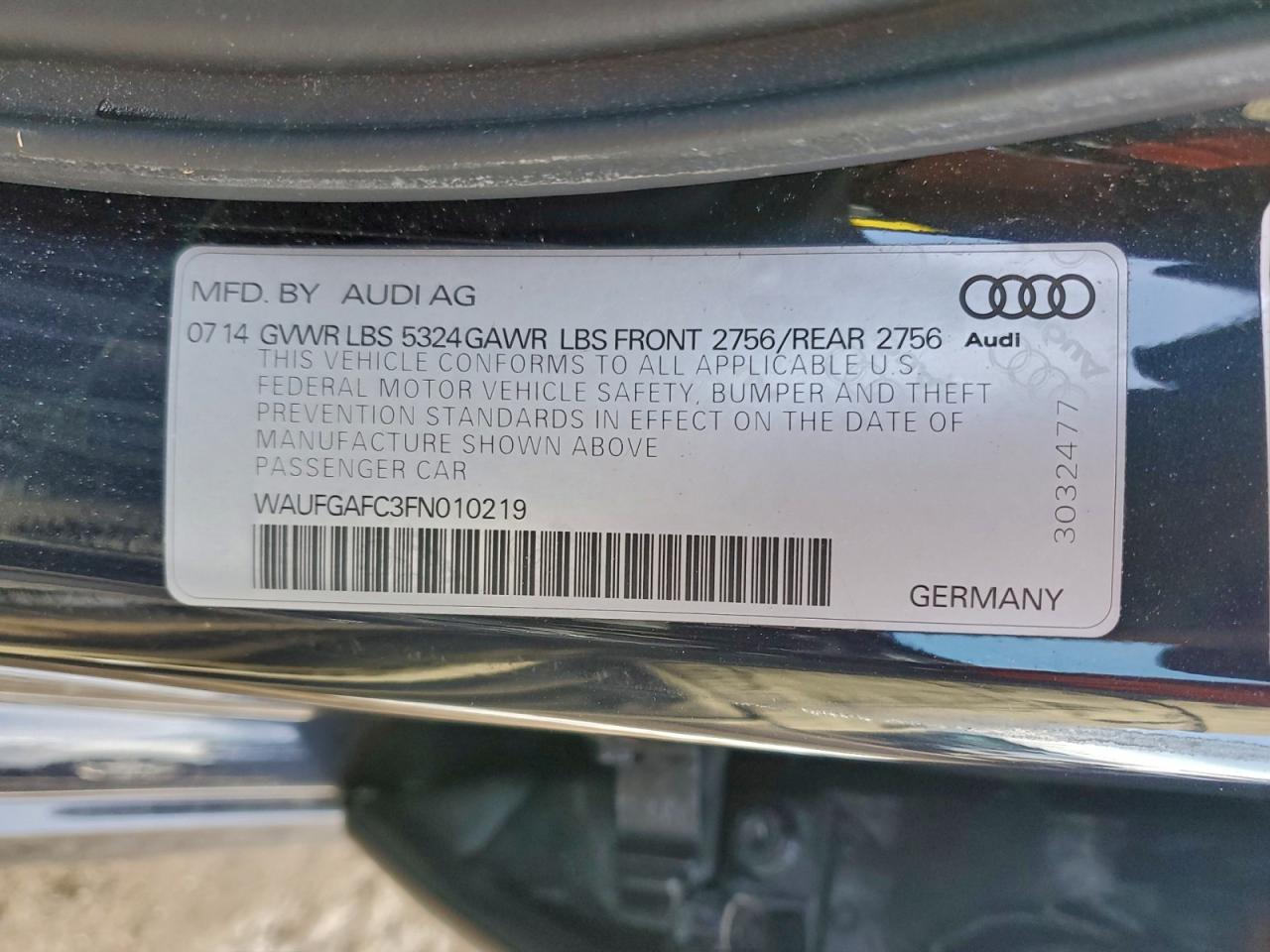 2015 Audi A6 Premium Plus VIN: WAUFGAFC3FN010219 Lot: 95507535