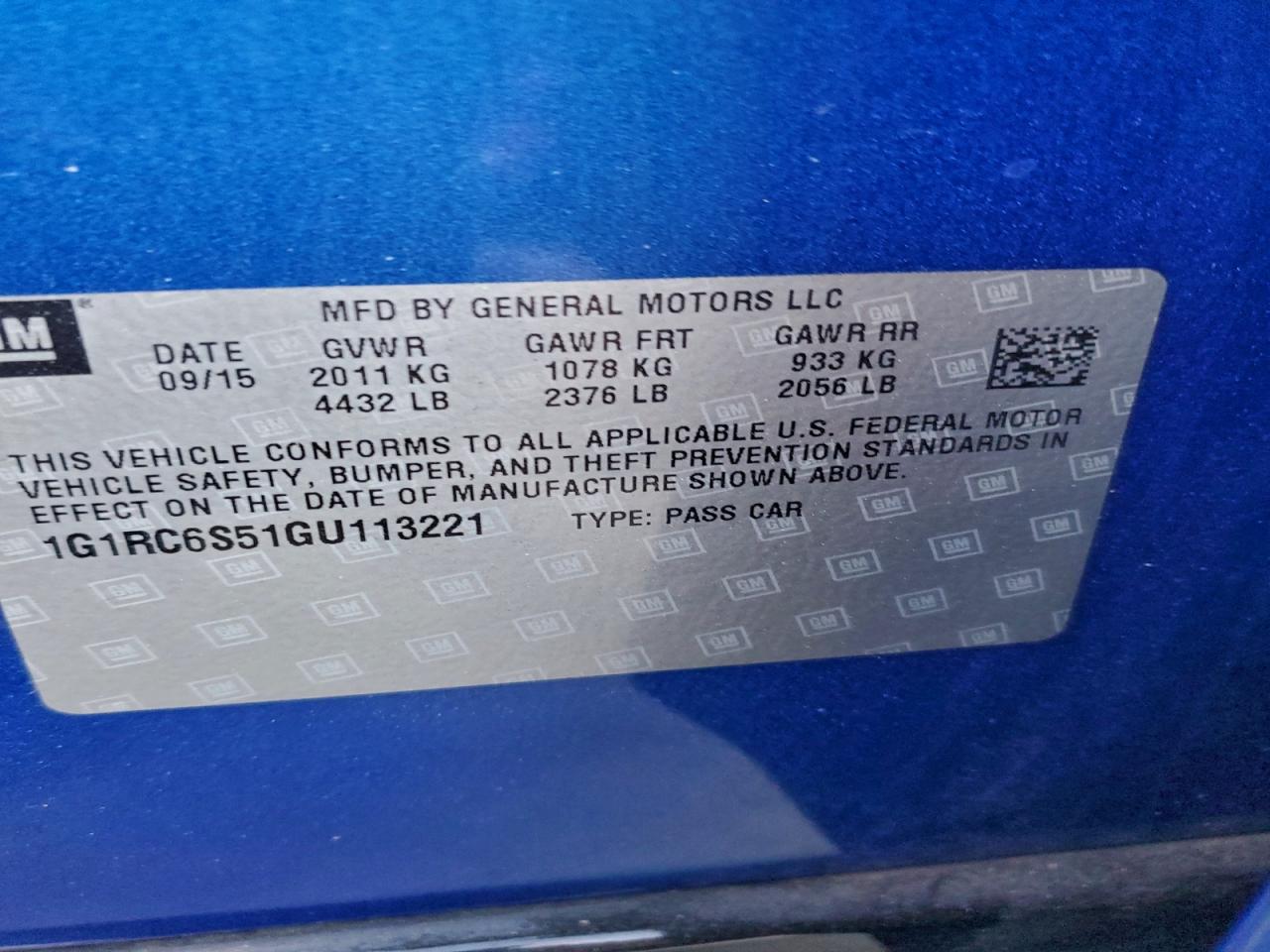 2016 Chevrolet Volt Lt VIN: 1G1RC6S51GU113221 Lot: 95501405