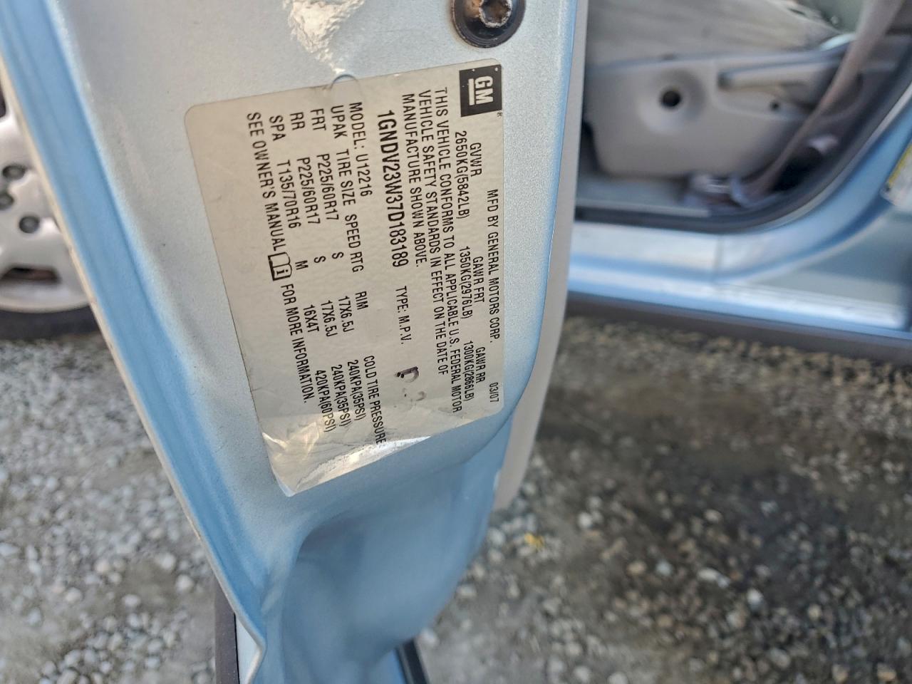 2007 Chevrolet Uplander Ls VIN: 1GNDV23W37D183189 Lot: 95941925