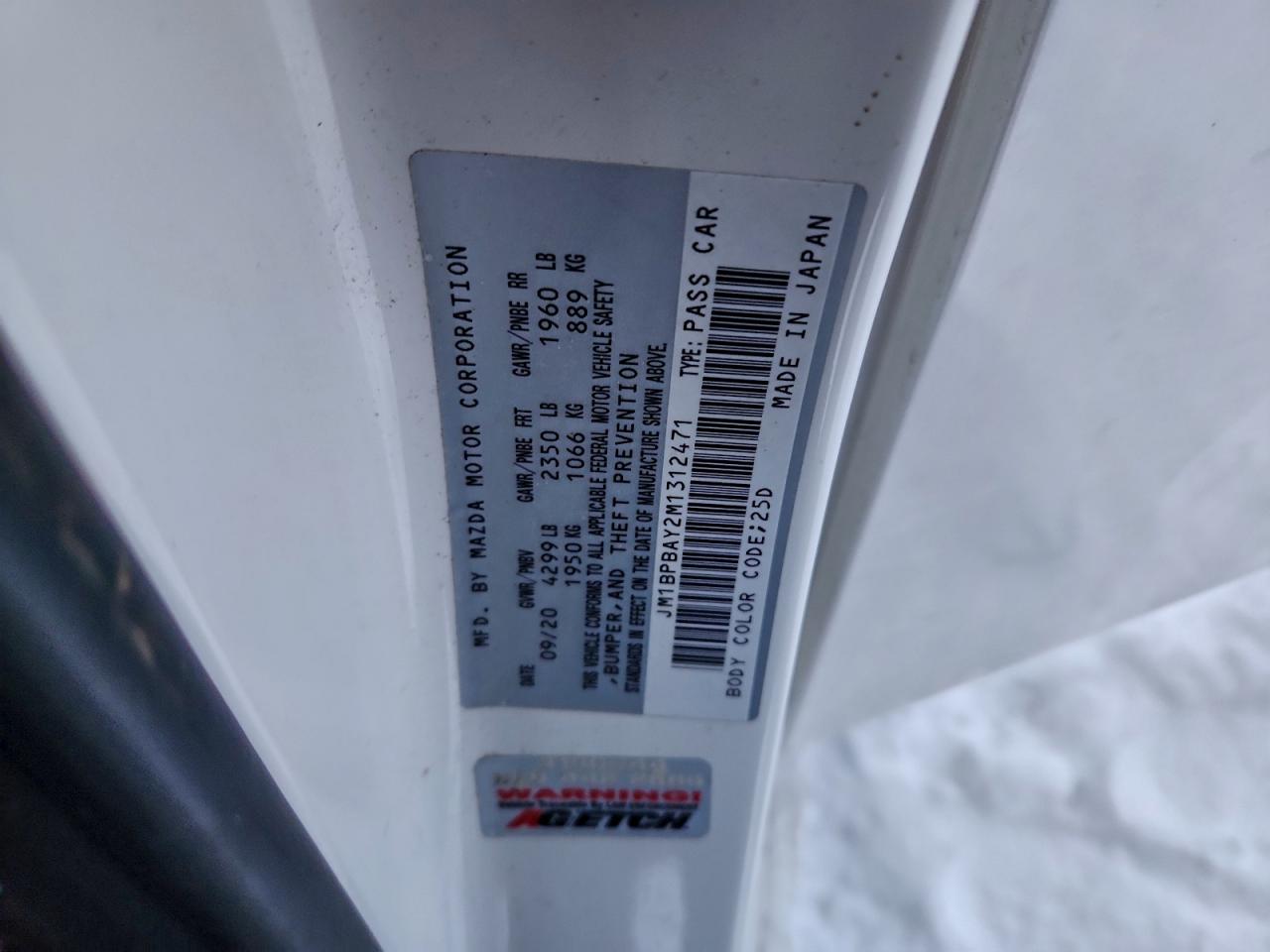 2021 Mazda 3 VIN: JM1BPBAY2M1312471 Lot: 94786655