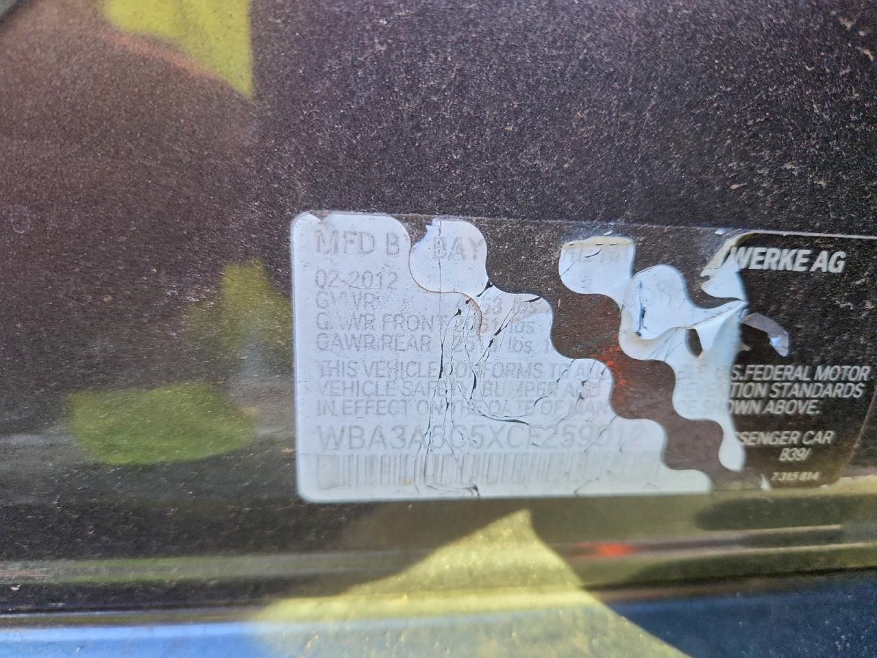 2012 BMW 328 I VIN: WBA3A5C5XCF259012 Lot: 96278085