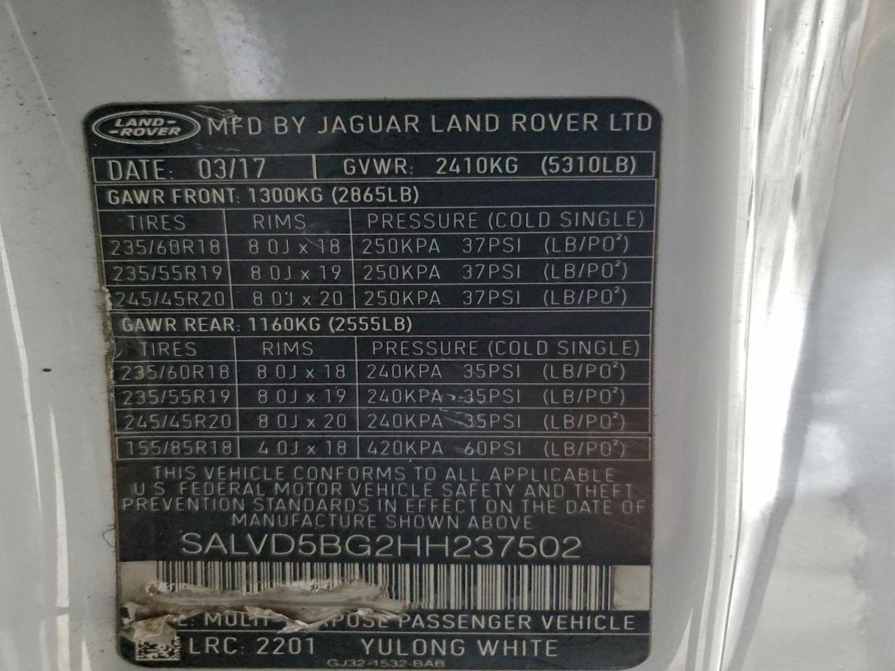 2017 Land Rover Range Rover Evoque Hse Dynamic VIN: SALVD5BG2HH237502 Lot: 93243965