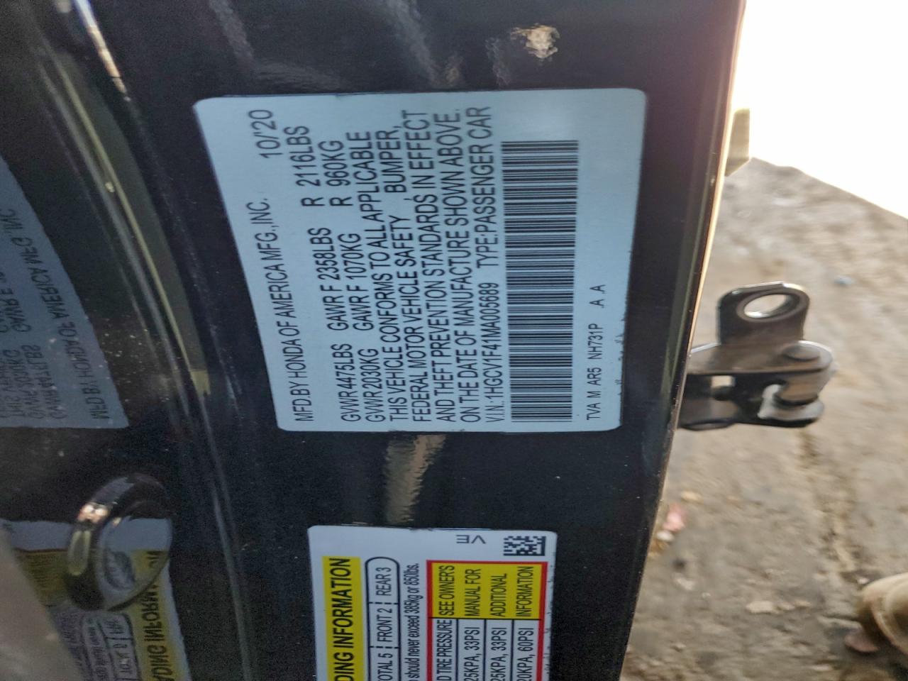 2021 Honda Accord Sport Se VIN: 1HGCV1F41MA005689 Lot: 96000635