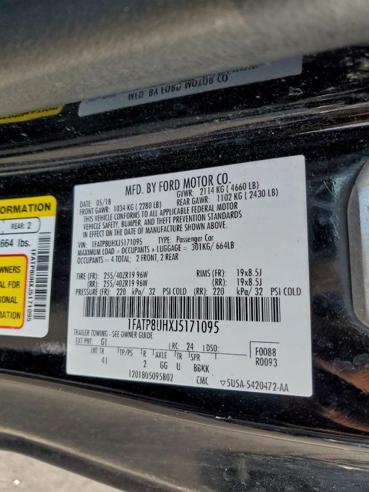 2018 Ford Mustang VIN: 1FATP8UHXJ5171095 Lot: 94859875