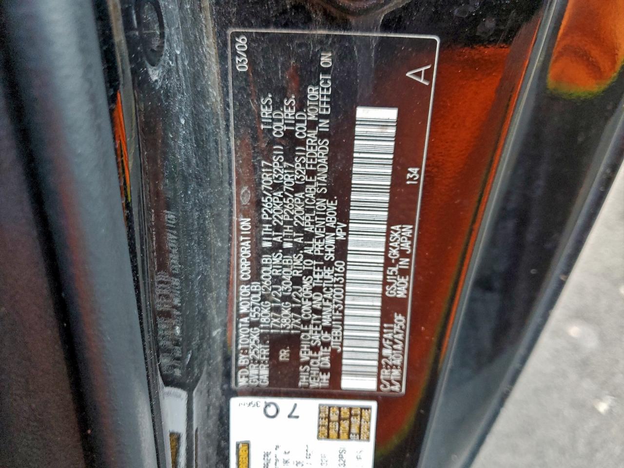 2007 Toyota Fj Cruiser VIN: JTEBU11F370013160 Lot: 96178615