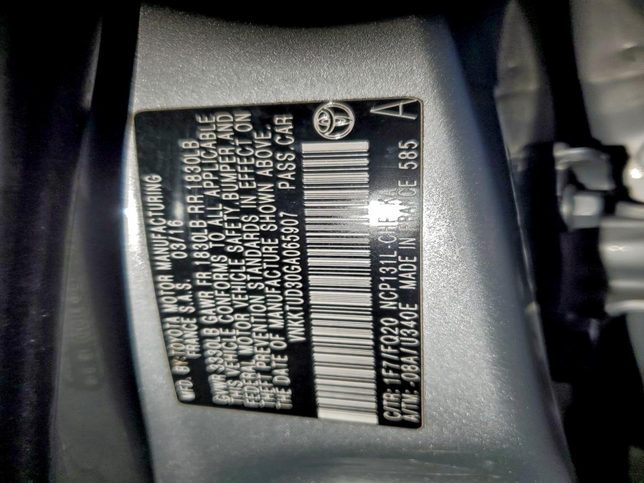 2016 Toyota Yaris L VIN: VNKKTUD30GA065907 Lot: 93357325