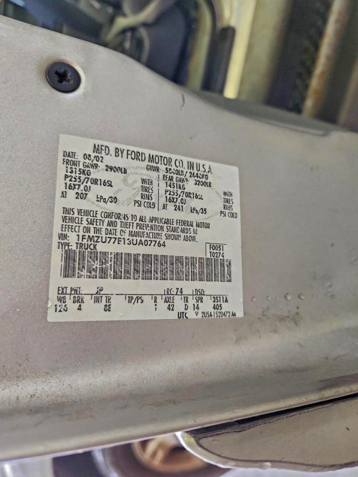 2003 Ford Explorer Sport Trac VIN: 1FMZU77E13UA07764 Lot: 96204675