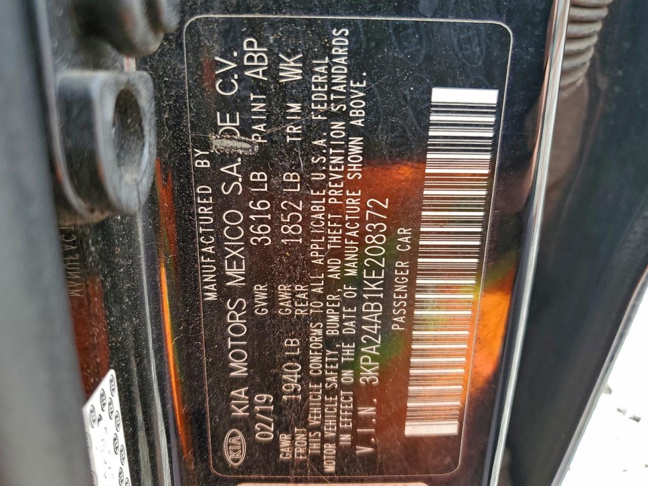 2019 Kia Rio S VIN: 3KPA24AB1KE208372 Lot: 95008335