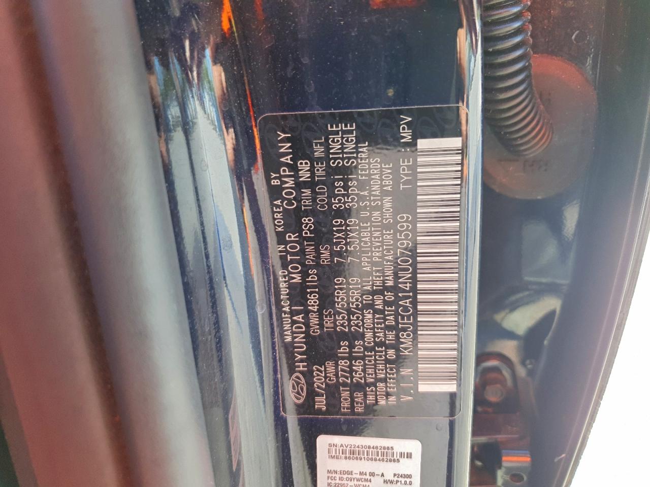 2022 Hyundai Tucson Limited VIN: KM8JECA14NU079599 Lot: 94647155