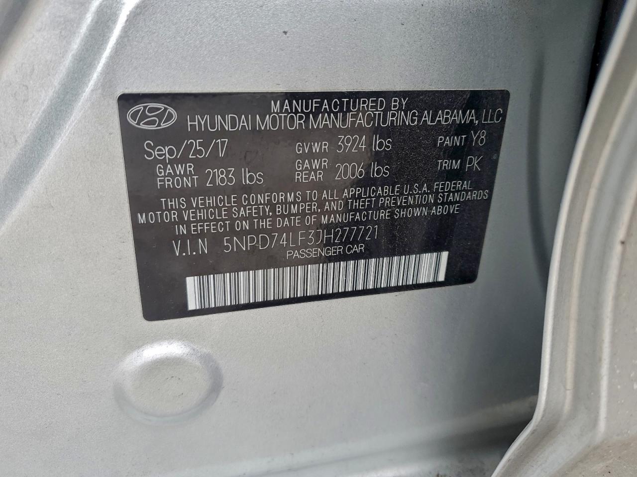 2018 Hyundai Elantra Se VIN: 5NPD74LF3JH277721 Lot: 94935265