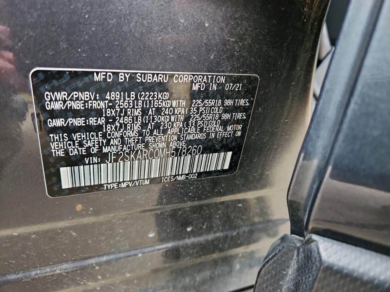 2021 Subaru Forester Sport VIN: JF2SKARC0MH578260 Lot: 94724895