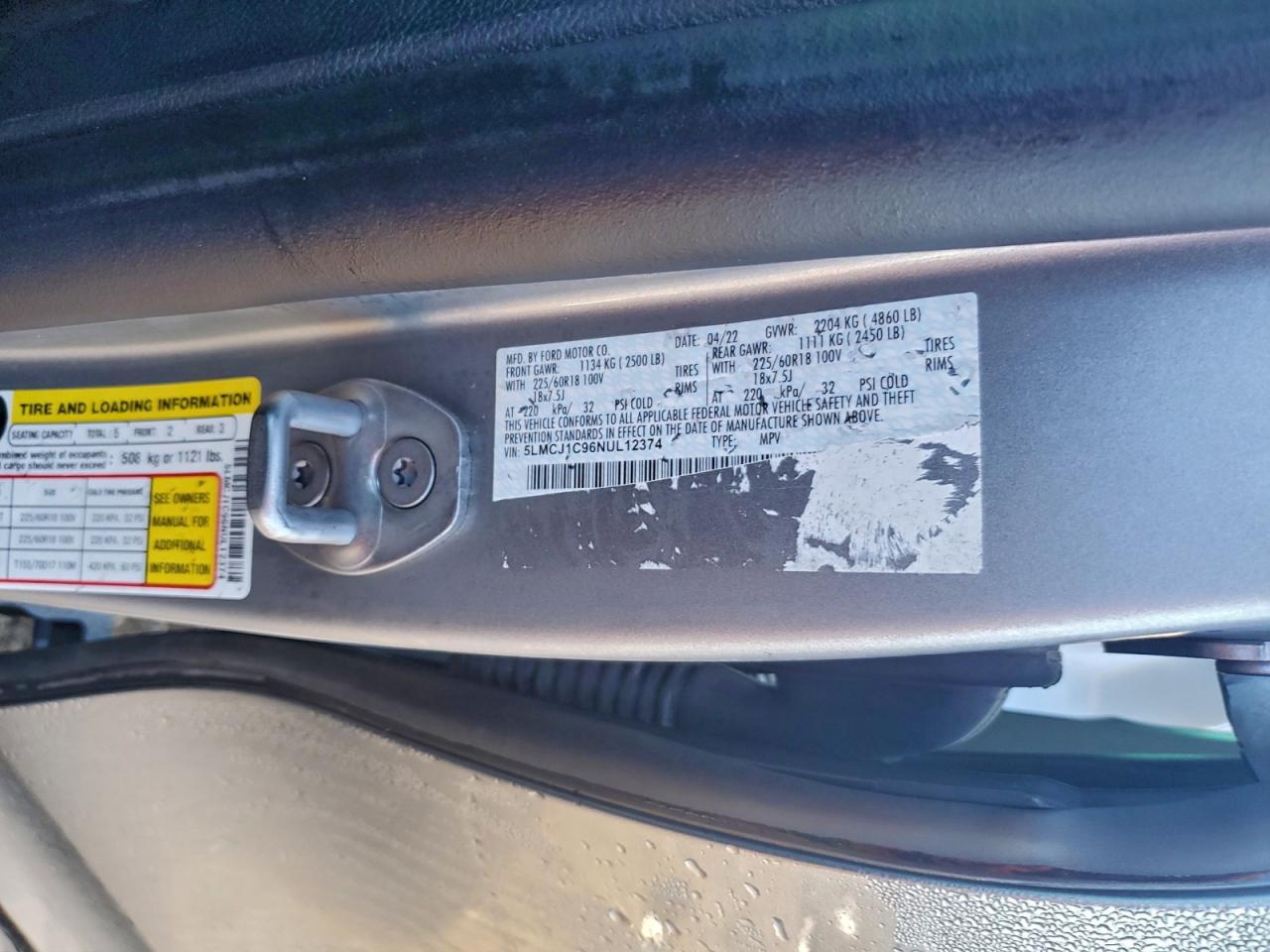 2022 Lincoln Corsair VIN: 5LMCJ1C96NUL12374 Lot: 95913695