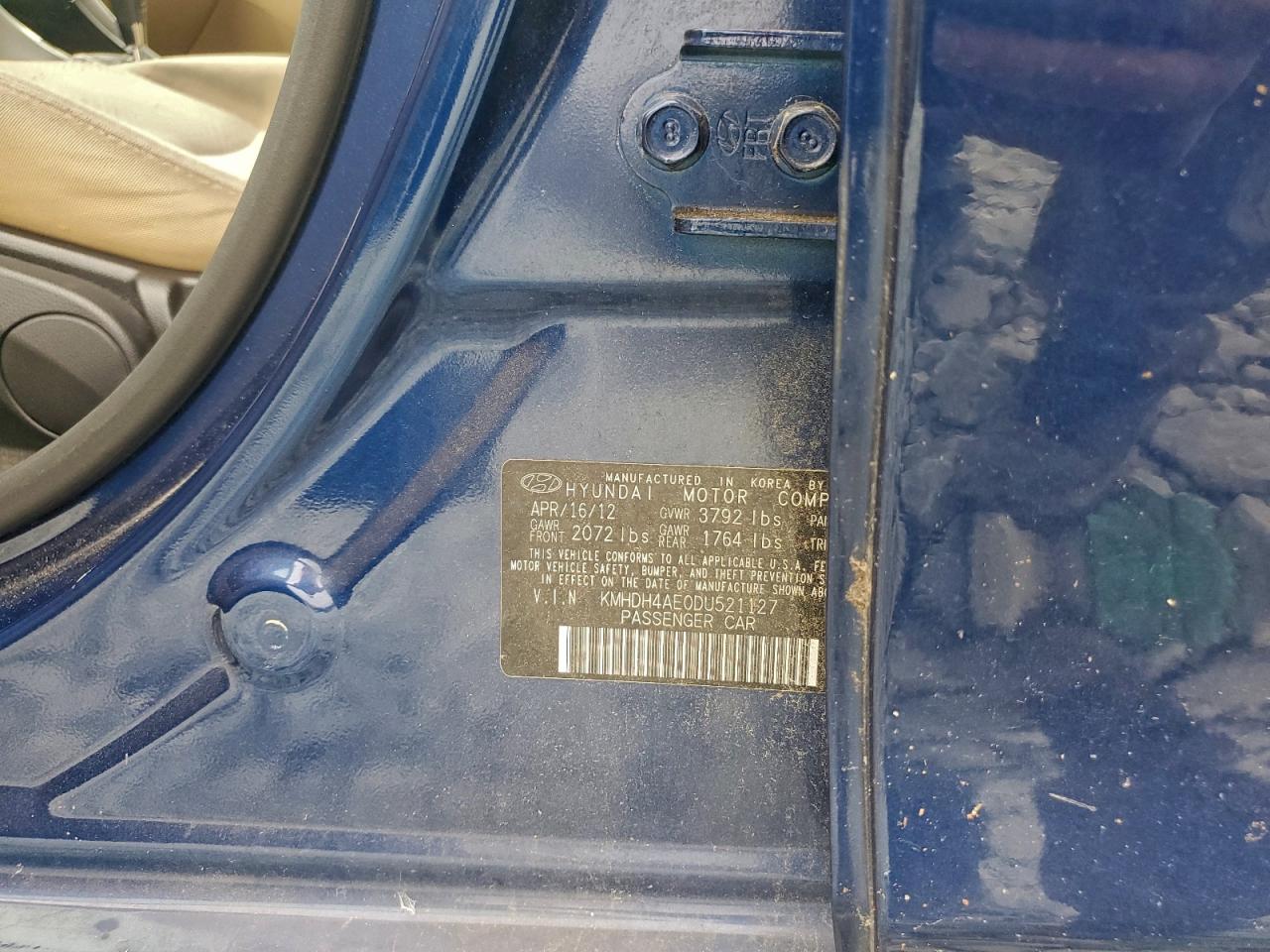 2013 Hyundai Elantra Gls VIN: KMHDH4AE0DU521127 Lot: 94739405