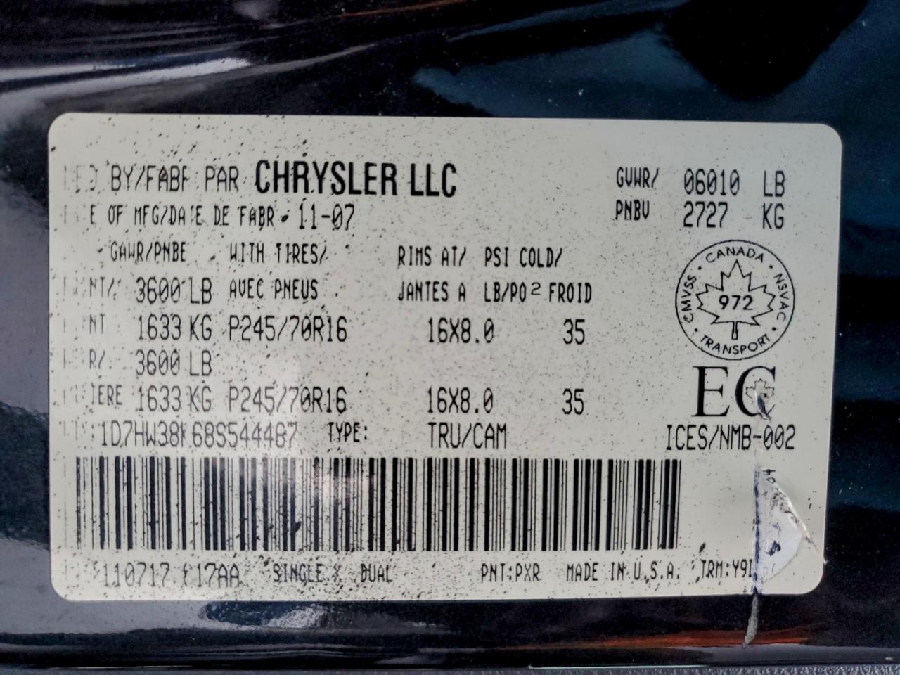 2008 Dodge Dakota Sxt VIN: 1D7HW38K68S544467 Lot: 93621395