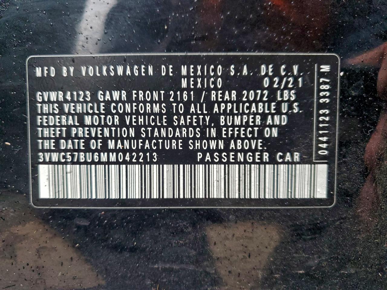 2021 Volkswagen Jetta S VIN: 3VWC57BU6MM042213 Lot: 95609015