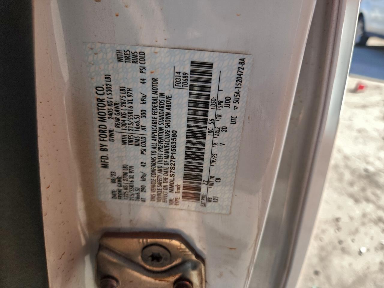 2023 Ford Transit Connect Xl VIN: NM0LS7S27P1563580 Lot: 95996715