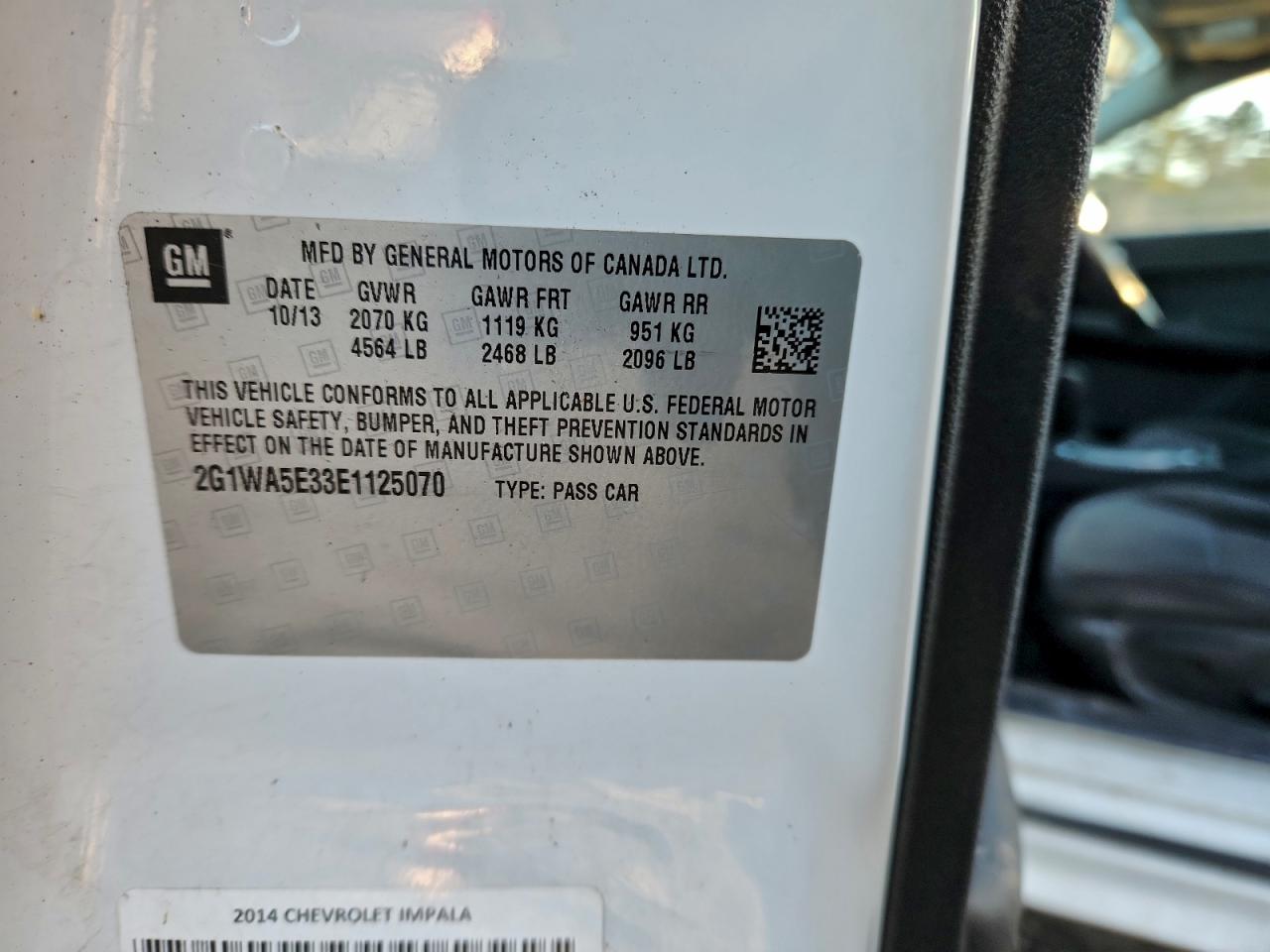 2014 Chevrolet Impala Limited Ls VIN: 2G1WA5E33E1125070 Lot: 95118295