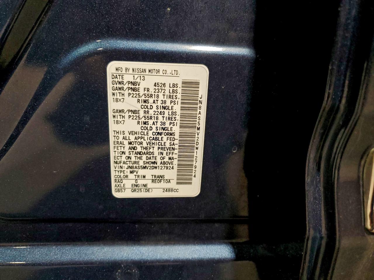 2013 Nissan Rogue S VIN: JN8AS5MV2DW127924 Lot: 94976715