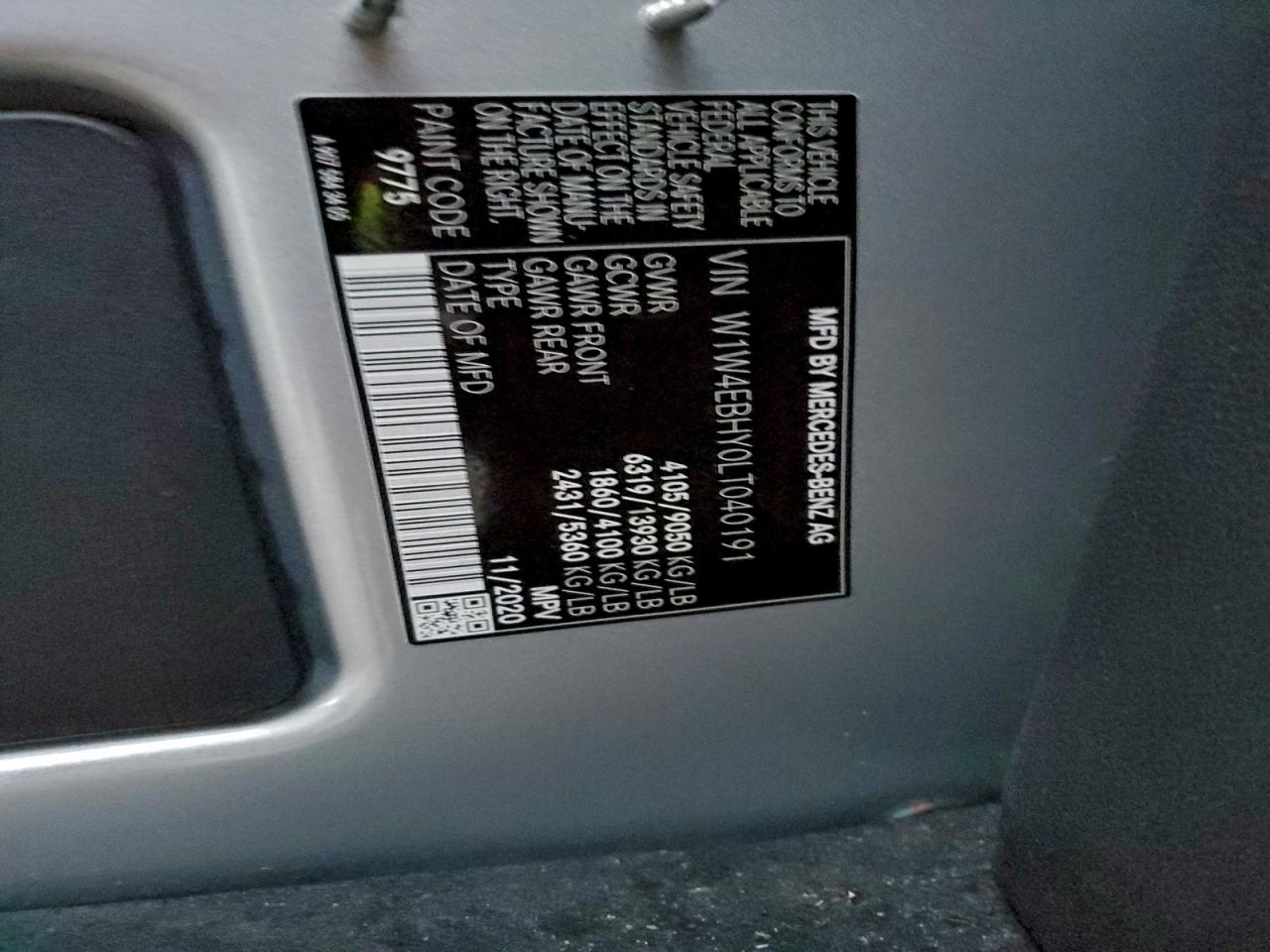 2020 Mercedes-Benz Sprinter 2500 VIN: W1W4EBHY0LT040191 Lot: 92296785