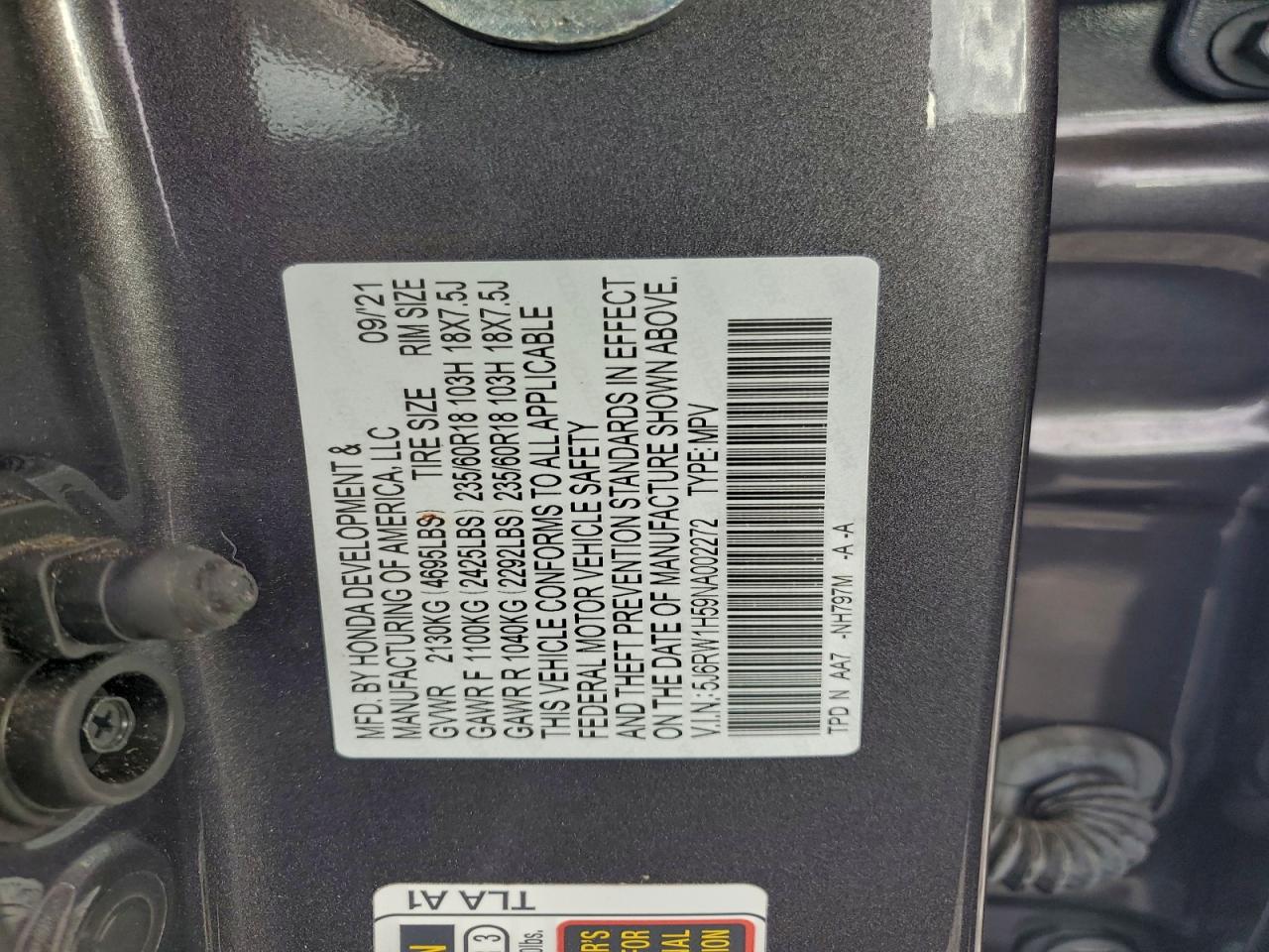 2022 Honda Cr-V Ex VIN: 5J6RW1H59NA002272 Lot: 94819215