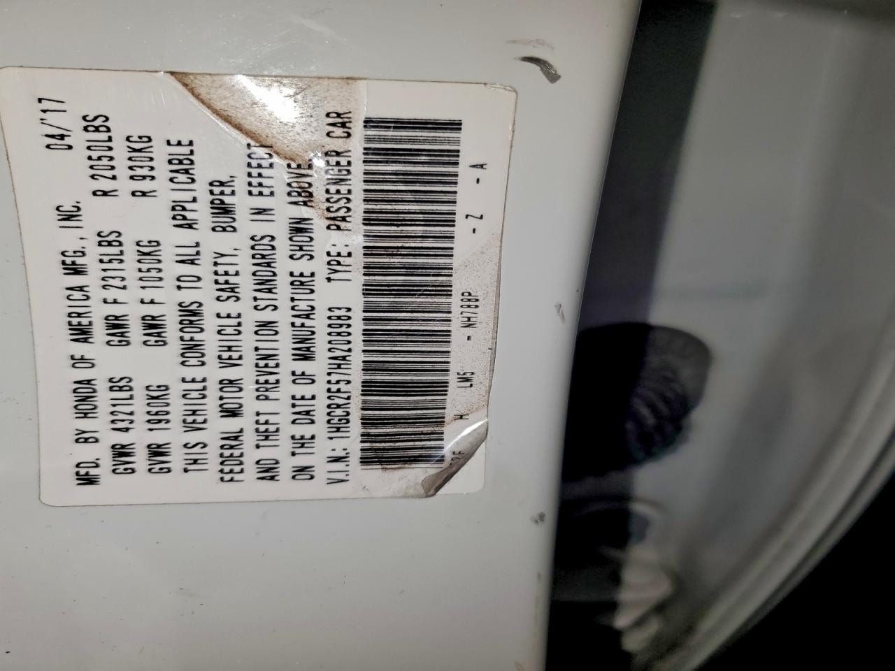 2017 Honda Accord Sport VIN: 1HGCR2F57HA208983 Lot: 96019995