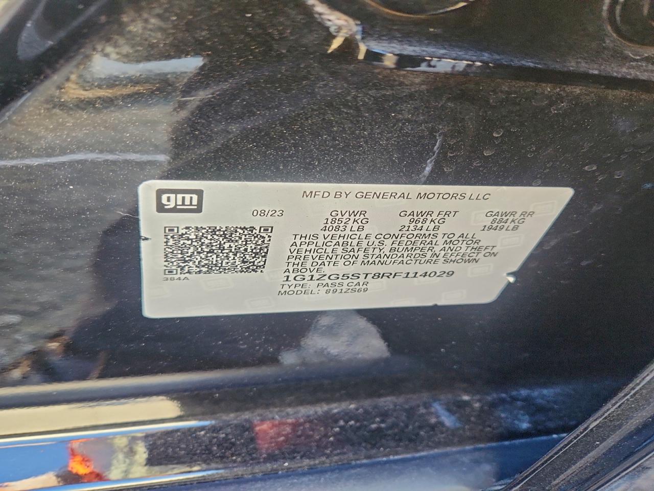 2024 Chevrolet Malibu Rs VIN: 1G1ZG5ST8RF114029 Lot: 94852215