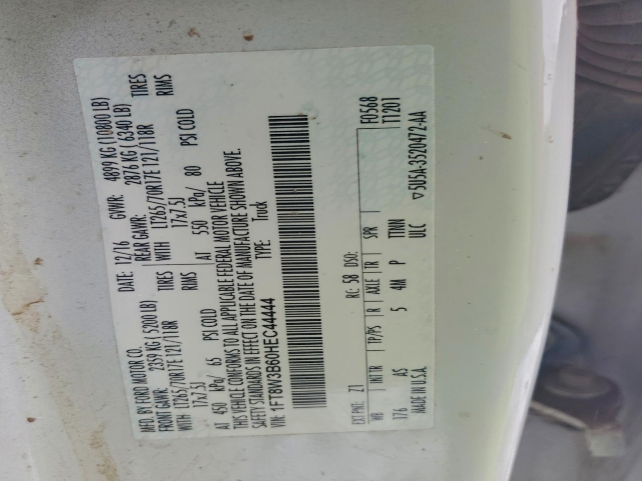 2017 Ford F350 Super Duty VIN: 1FT8W3B60HEC44444 Lot: 95538975