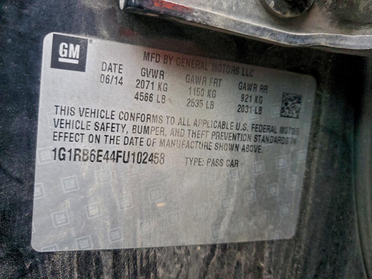 2015 Chevrolet Volt VIN: 1G1RB6E44FU102458 Lot: 95244065