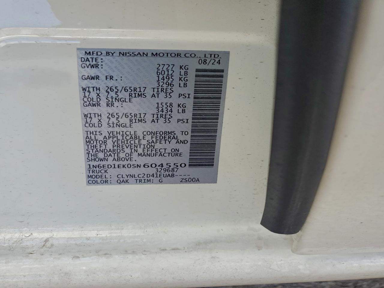 2025 Nissan Frontier S VIN: 1N6ED1EK0SN604550 Lot: 94875755