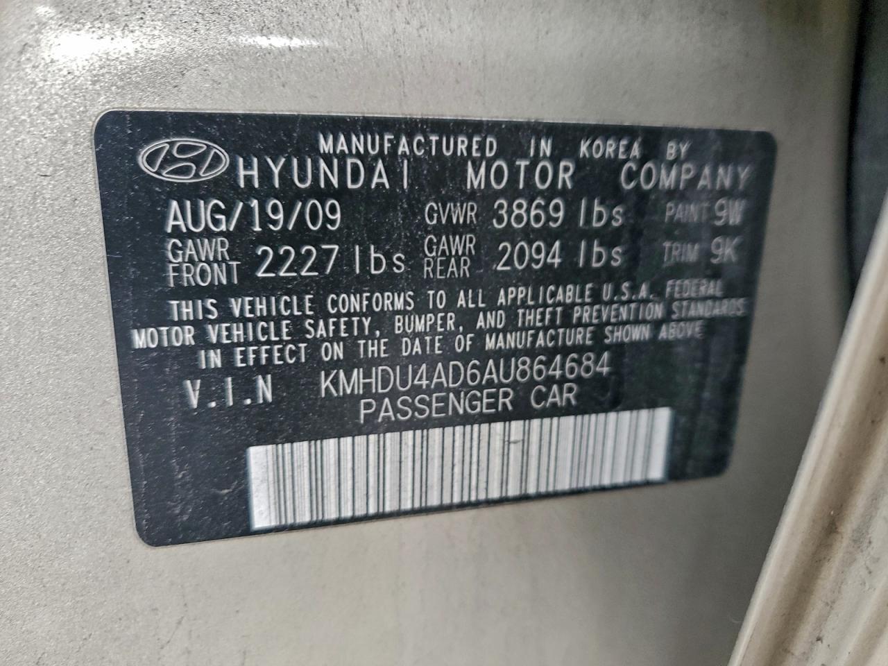 2010 Hyundai Elantra Blue VIN: KMHDU4AD6AU864684 Lot: 96046525