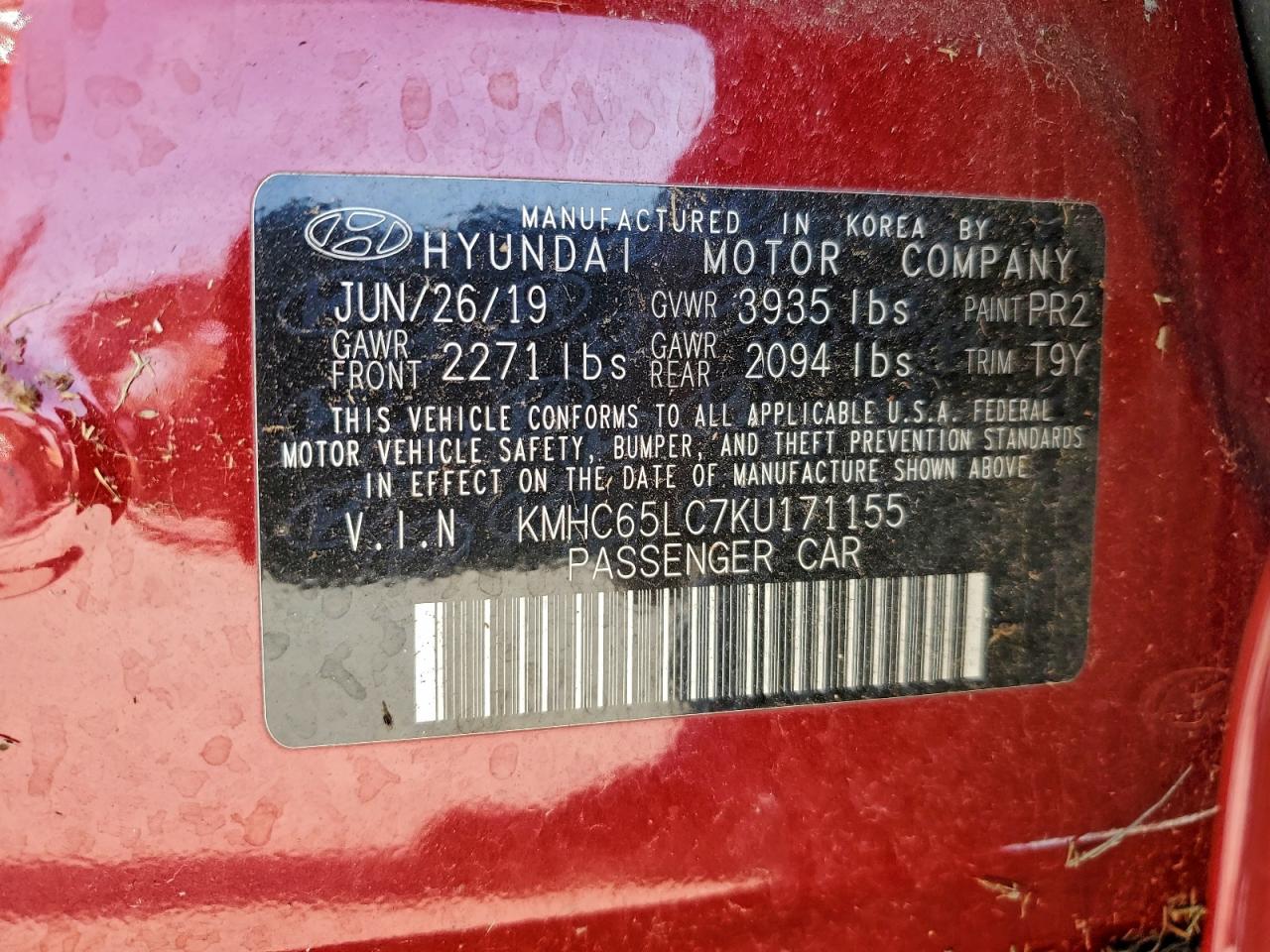 2019 Hyundai Ioniq Blue VIN: KMHC65LC7KU171155 Lot: 96617355