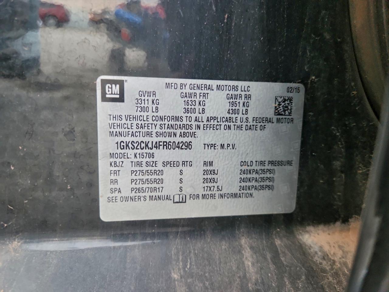 2015 GMC Yukon Denali VIN: 1GKS2CKJ4FR604296 Lot: 97022975