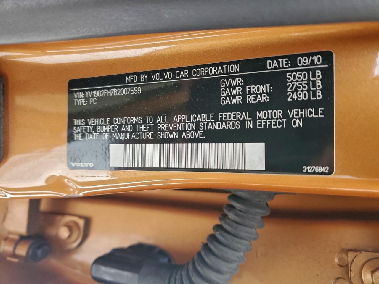 2011 Volvo S60 T6 VIN: YV1902FH7B2007559 Lot: 95691045