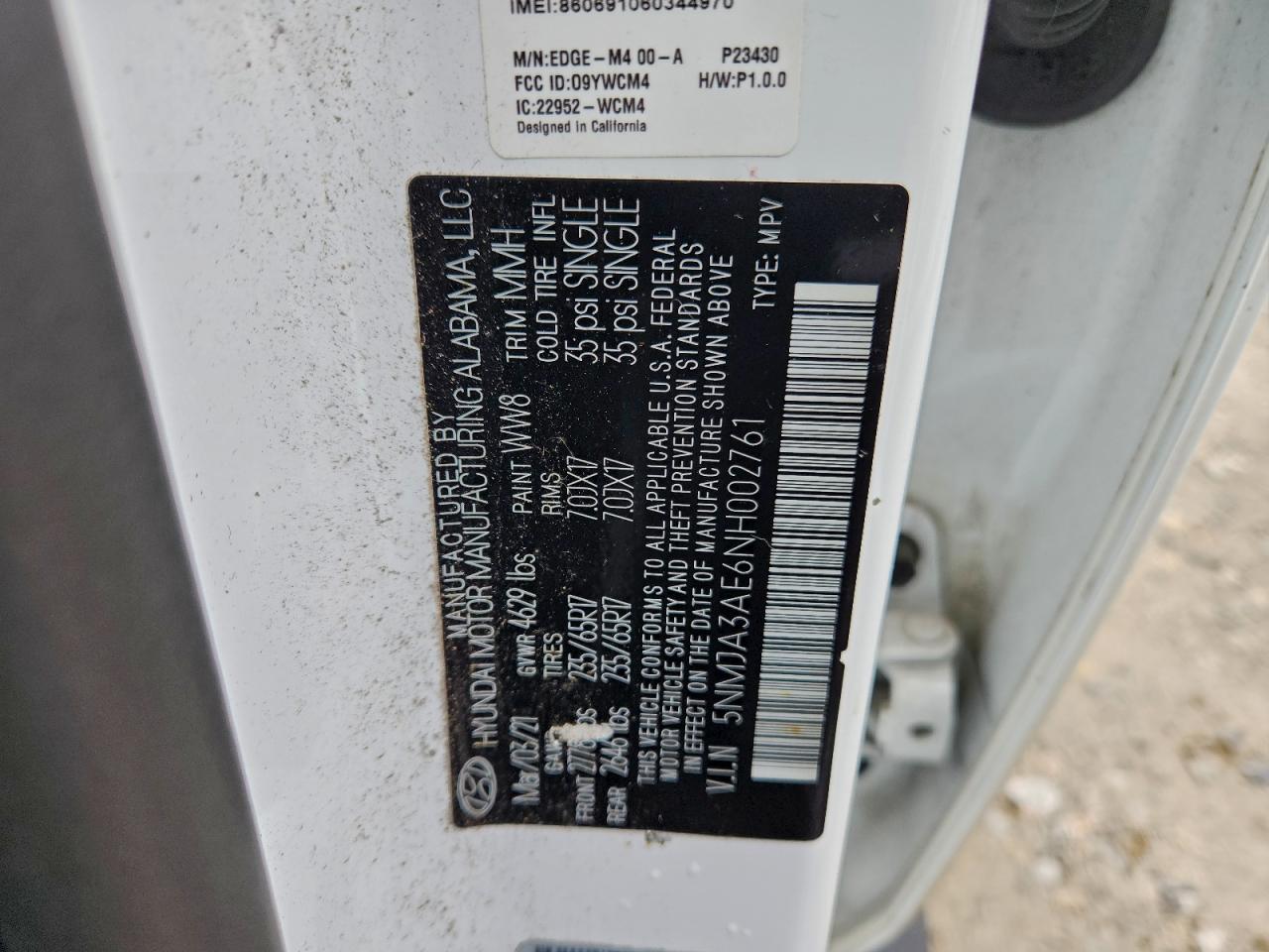 2022 Hyundai Tucson Se VIN: 5NMJA3AE6NH002761 Lot: 91201145