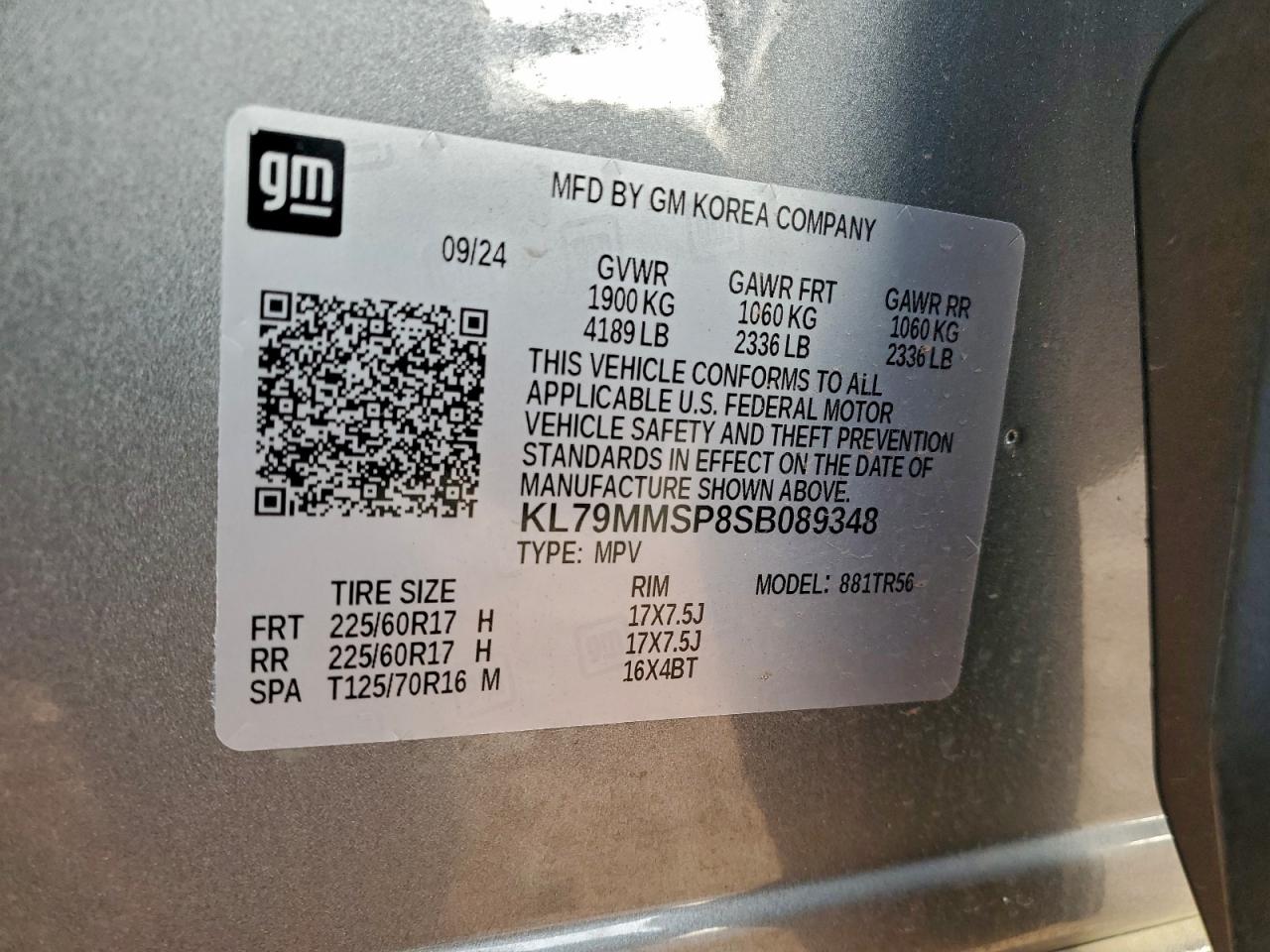 2025 Chevrolet Trailblazer Ls VIN: KL79MMSP8SB089348 Lot: 97503995