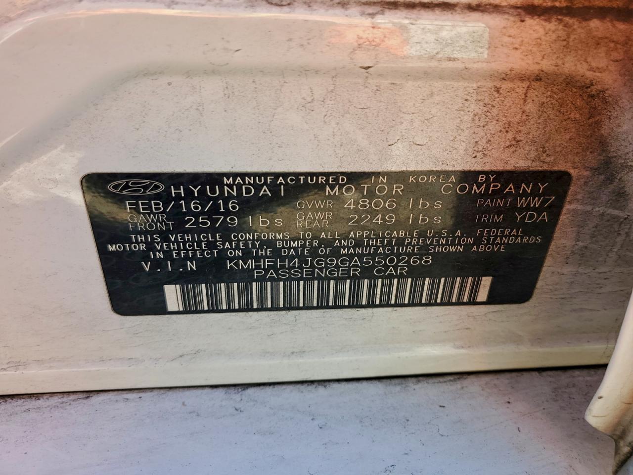 2016 Hyundai Azera Limited VIN: KMHFH4JG9GA550268 Lot: 96811825