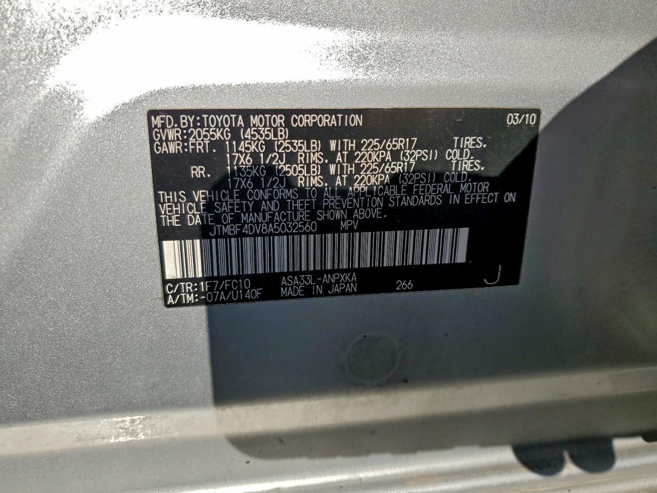 2010 Toyota Rav4 VIN: JTMBF4DV8A5032560 Lot: 94373685