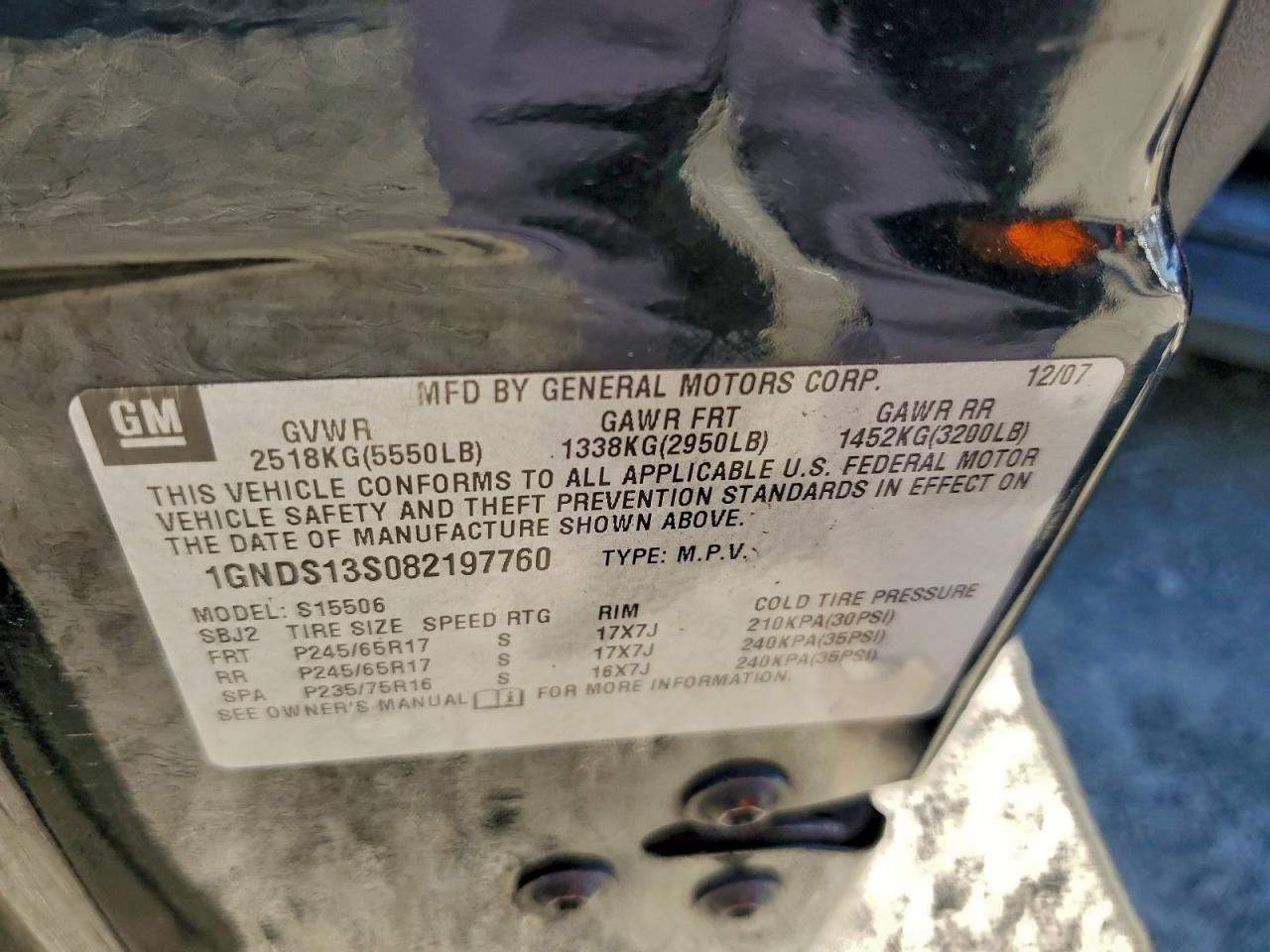 2008 Chevrolet Trailblazer Ls VIN: 1GNDS13S082197760 Lot: 95258125