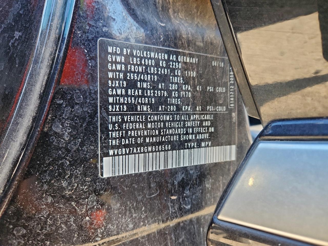 2016 Volkswagen Tiguan S VIN: WVGBV7AX8GW606566 Lot: 95359165