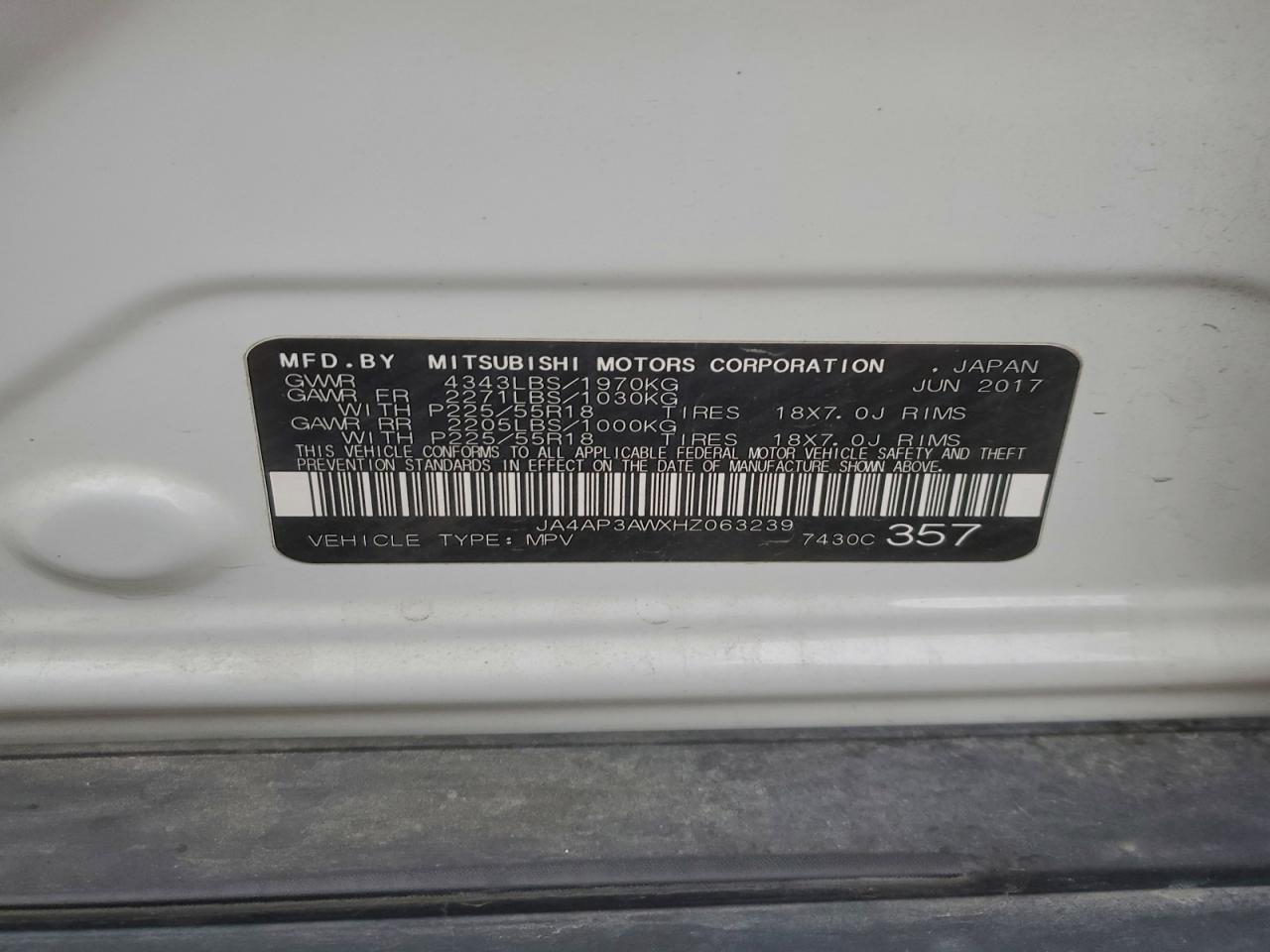 2017 Mitsubishi Outlander Sport Es VIN: JA4AP3AWXHZ063239 Lot: 94675125